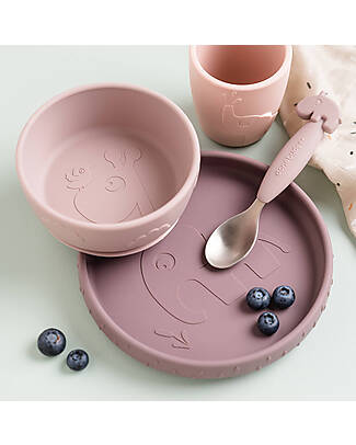 Set pappa (piatto ,ciotola ,bicchiere ) per bimbi in silicone alimentare - colori vari